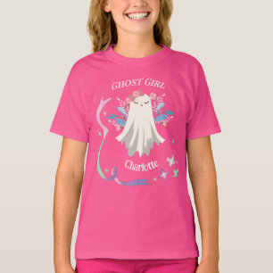Whimsical Pastel op Hot Pink Ghost Girl Halloween T-shirt