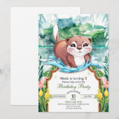 Whimsical Pastel Otter Verjaardag Kaart (Voorkant / Achterkant)