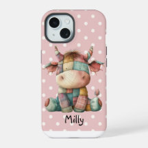 Whimsical Pastel Patchwork Koe Aangepaste naam toe