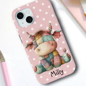 Whimsical Pastel Patchwork Koe Aangepaste naam toe iPhone 15 Case