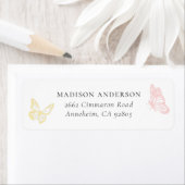 Whimsical Pastel Pink Butterfly Girl Baby shower Etiket (Insitu)