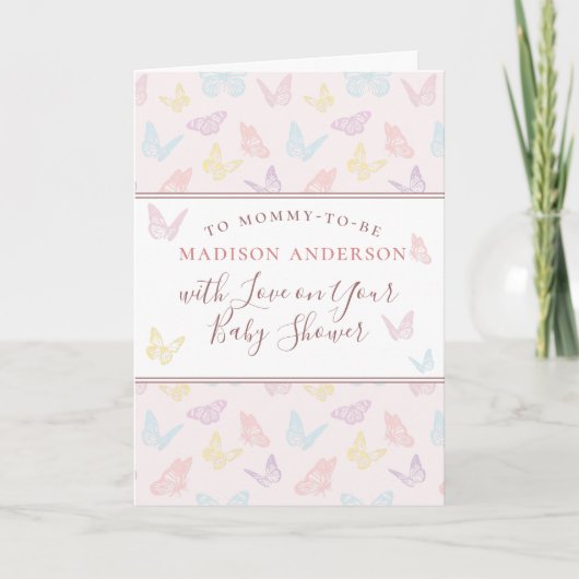 Whimsical Pastel Pink Butterfly Girl Baby shower Kaart (Voorkant)