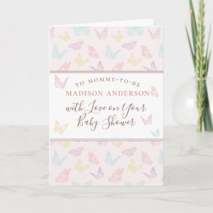 Whimsical Pastel Pink Butterfly Girl Baby shower Kaart