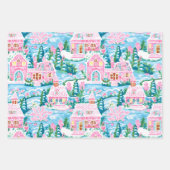 Whimsical Pastel Pink Gingerbread Village, Inpakpapier Vel (Voorkant 2)