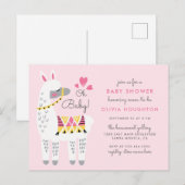 Whimsical Pastel Pink Llama Oh Baby shower Uitnodiging Briefkaart (Voorkant / Achterkant)