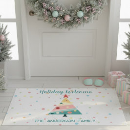 Whimsical Pastel Polka Dot Christmas Deurmat