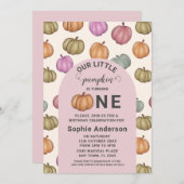 Whimsical Pastel Pompoen Eerste Verjaardagsfeest Kaart (Voorkant / Achterkant)