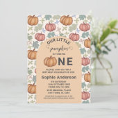 Whimsical Pastel Pompoen Eerste Verjaardagsfeest Kaart (Staand voorkant)