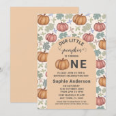 Whimsical Pastel Pompoen Eerste Verjaardagsfeest Kaart (Voorkant / Achterkant)