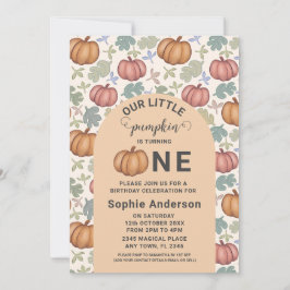 Whimsical Pastel Pompoen Eerste Verjaardagsfeest Kaart