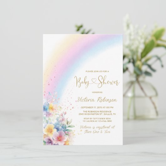 Whimsical Pastel Rainbow Baby shower Kaart (Staand voorkant)
