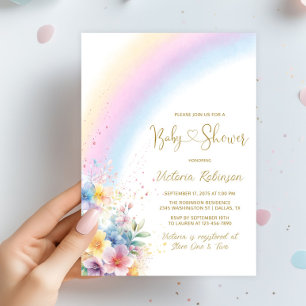 Whimsical Pastel Rainbow Baby shower Kaart