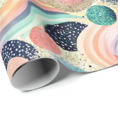 Whimsical Pastel Rainbow Waves & Glitter Abstract Cadeaupapier (Rol Hoek)