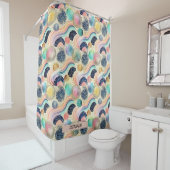 Whimsical Pastel Rainbow Waves & Glitter Abstract Douchegordijn (In situ)