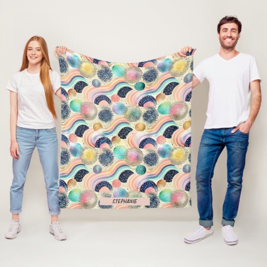 Whimsical Pastel Rainbow Waves & Glitter Abstract Fleece Deken (In situ)