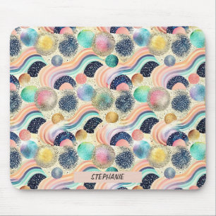 Whimsical Pastel Rainbow Waves & Glitter Abstract Muismat