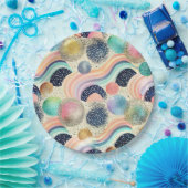 Whimsical Pastel Rainbow Waves & Glitter Abstract Papieren Bordje (Feest)