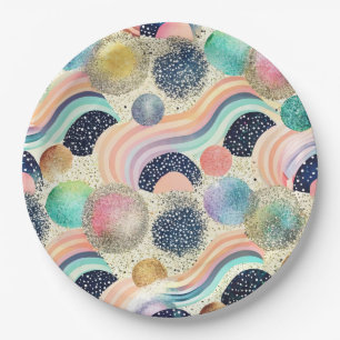Whimsical Pastel Rainbow Waves & Glitter Abstract Papieren Bordje