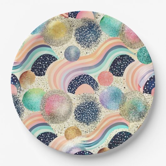 Whimsical Pastel Rainbow Waves & Glitter Abstract Papieren Bordje (Voorkant)
