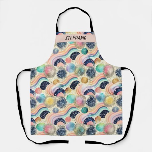 Whimsical Pastel Rainbow Waves & Glitter Abstract Schort (Voorkant)