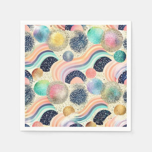 Whimsical Pastel Rainbow Waves & Glitter Abstract Servet