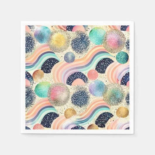 Whimsical Pastel Rainbow Waves & Glitter Abstract Servet (Voorkant)