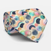 Whimsical Pastel Rainbow Waves & Glitter Abstract Stropdas (Opgerold)
