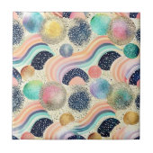 Whimsical Pastel Rainbow Waves & Glitter Abstract Tegeltje (Voorkant)