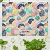 Whimsical Pastel Rainbow Waves & Glitter Abstract Theedoek (Gevouwen)