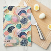 Whimsical Pastel Rainbow Waves & Glitter Abstract Theedoek (Quarter Fold)