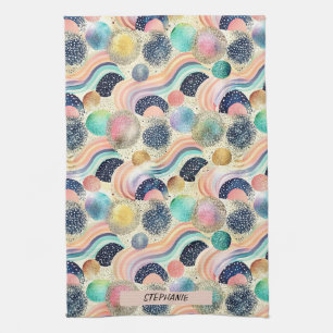 Whimsical Pastel Rainbow Waves & Glitter Abstract Theedoek