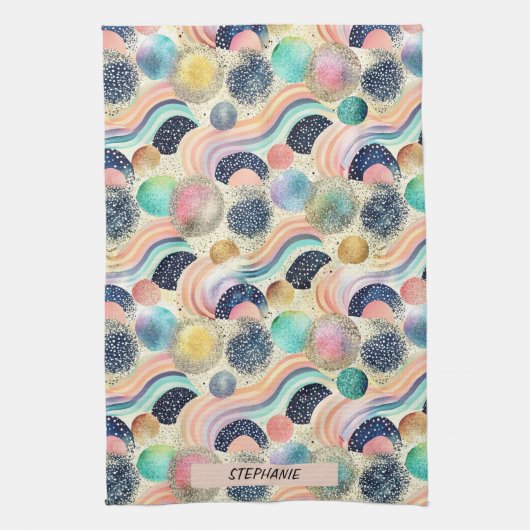 Whimsical Pastel Rainbow Waves & Glitter Abstract Theedoek (Verticaal)