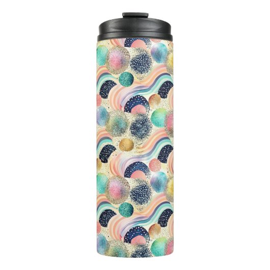 Whimsical Pastel Rainbow Waves & Glitter Abstract Thermosbeker (Voorkant)
