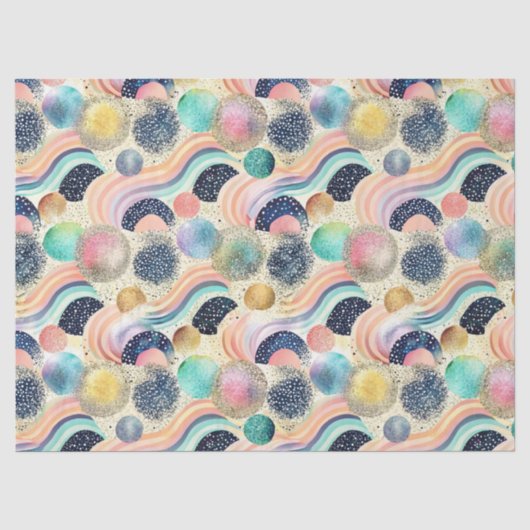 Whimsical Pastel Rainbow Waves & Glitter Abstract Tissuepapier (Voorkant)