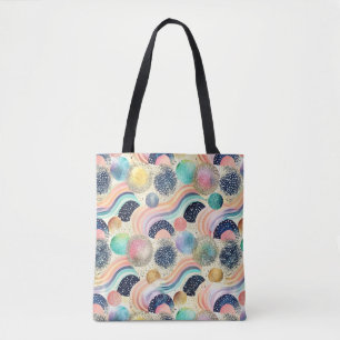 Whimsical Pastel Rainbow Waves & Glitter Abstract Tote Bag