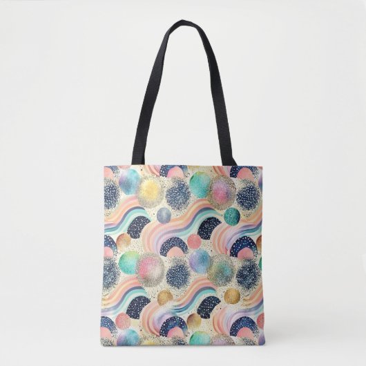 Whimsical Pastel Rainbow Waves & Glitter Abstract Tote Bag (Voorkant)