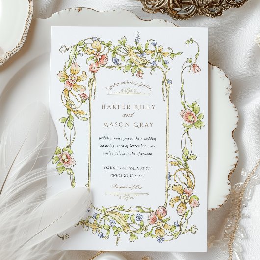 Whimsical Pastel Rococo Floral Wedding Kaart