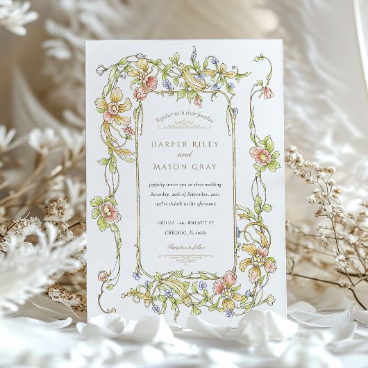 Whimsical Pastel Rococo Floral Wedding Kaart