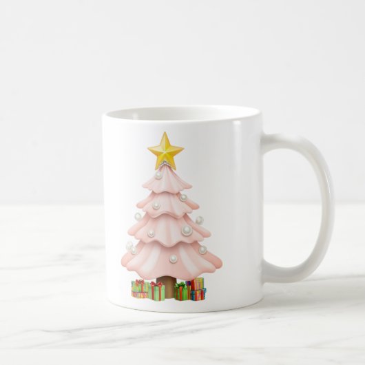 Whimsical Pastel Roze kerstboom met doos cadeau Koffiemok (Rechts)