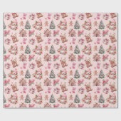 Whimsical Pastel Roze Kerstpatroon – Sneeuwmannen Cadeaupapier (Vlak)