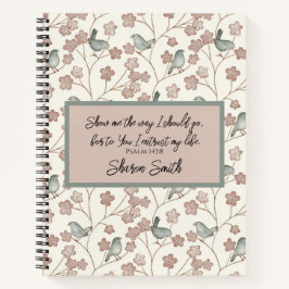 Whimsical Pastel Roze & Sage Groene Bloemenvogel Notitieboek