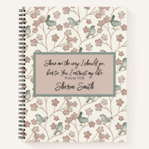 Whimsical Pastel Roze & Sage Groene Bloemenvogel Notitieboek