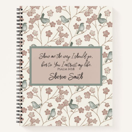 Whimsical Pastel Roze & Sage Groene Bloemenvogel Notitieboek (Voorkant)