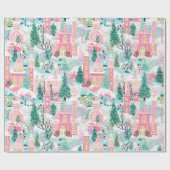 Whimsical Pastel Roze Winter Town Kerstmis Cadeaupapier (Vlak)