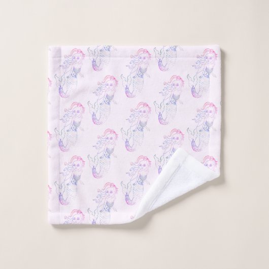Whimsical Pastel Roze Zeemeermin Patroon Print Bad Handdoek (Wasdoekje)