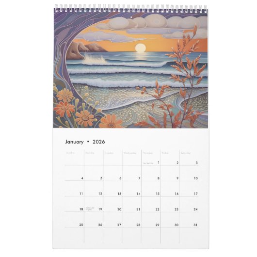 Whimsical Pastel Seaside Beach Kalender (Jan 2026)