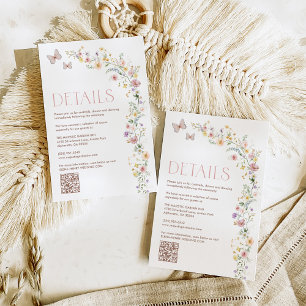 Whimsical Pastel Spring Wildflower bruiloft detail Informatiekaartje