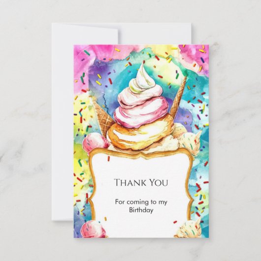 Whimsical Pastel Swirl Ice Cream Verjaardag Bedankkaart (Voorkant)