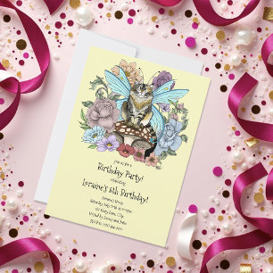 Whimsical Pastel Tabby Feeënkat Bloemrijke Fantasi Kaart