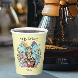 Whimsical Pastel Tabby Feeënkat Bloemrijke Fantasi Papieren Bekers